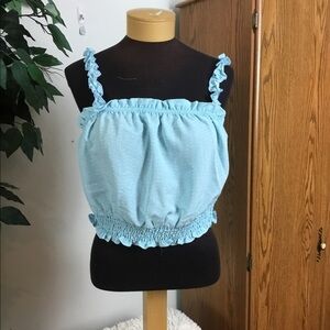 Lily Rose XL smocked waist crop top w/ruffle elastic strap stripes powde…
